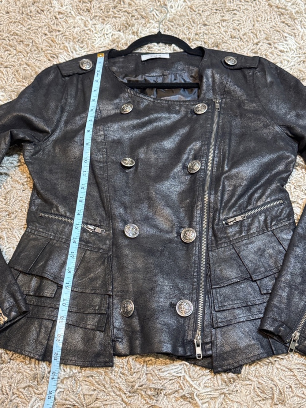 Tibi K Metallic Faux Leather Peplum Military Jacket Runs Small size Large - Picture 11 of 14